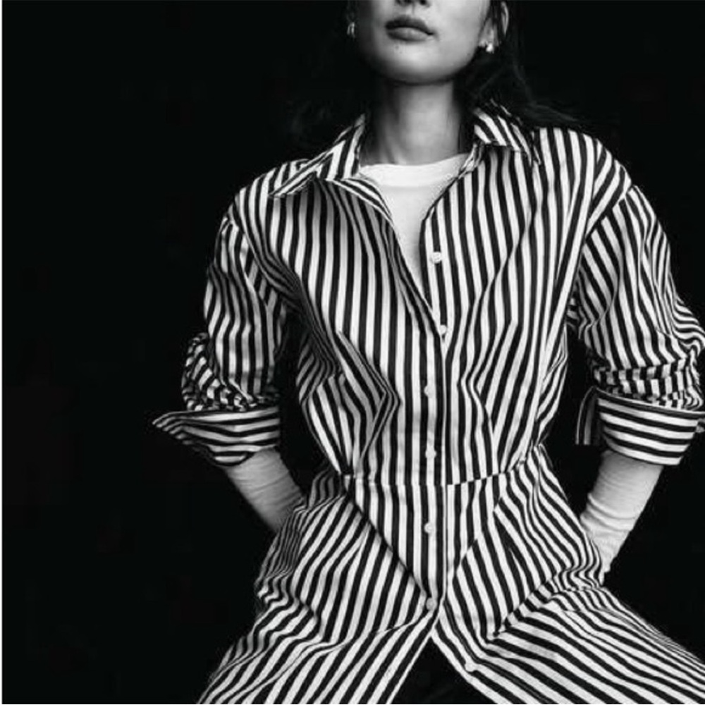 H&M Navy Striped Long Sleeve Full Buttoned Mini Dress